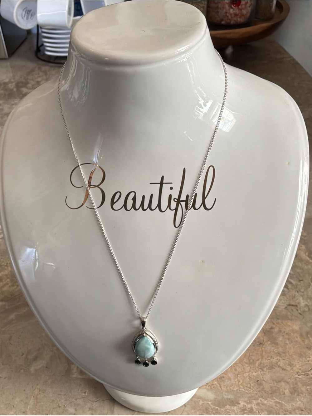 Sterling Silver Larimar & London Blue Topaz Drop Pendant Necklace